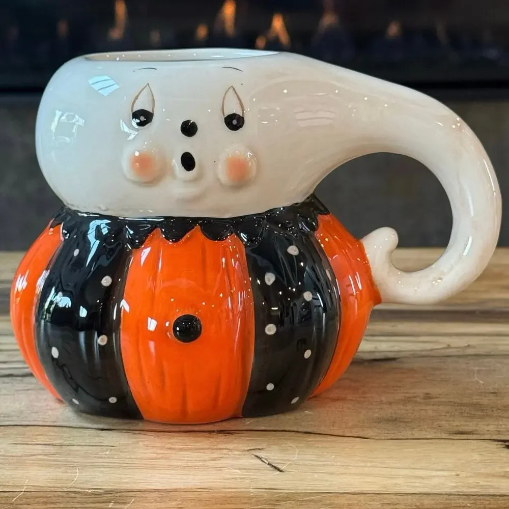 Johanna Parker Halloween Ghost Mug Pumpkin Peeps Transpac Vintage Style Fall